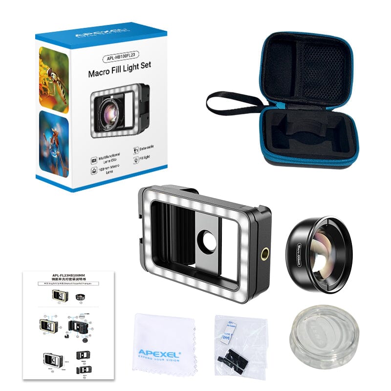 New 3 in 1 Mobile Phone Lens Clip and 100mm Macro Lens Kit with Fill Light - Image 11